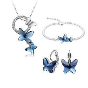 Italian-Designer-Platinum-Plated-Crystal-Butterfly-Earrings-Chain-Pendant-Necklace-Combo-Jewellery-Set