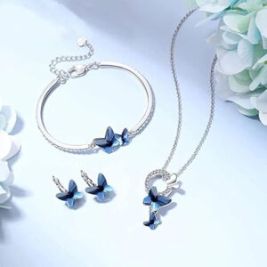 Italian-Designer-Platinum-Plated-Crystal-Butterfly-Earrings-Chain-Pendant-Necklace-Combo-Jewellery-Set