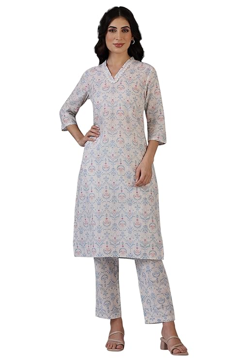 Off-White-Floral-Printed-Pure-Cotton-Straight-Kurta-and-Pants-Co-ord-Set