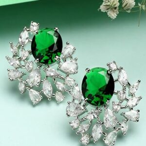 Women-Green-American-Diamon- Stud-Earrings