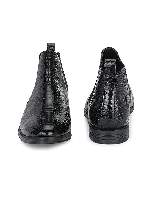 Croco-Textured-Chelsea-Boots-for-Men's/Slip-On-Wearable-Anti-Slip-Faux-Leather-Boots-for-Office/Fashionable-Ankle-Boots