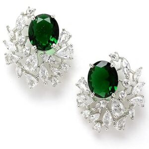 Women-Green-American-Diamon- Stud-Earrings