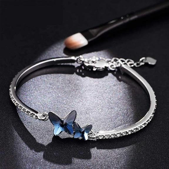 Blue-Stylish-Crystal-Silver-Plated-Platinum-Plated-Cubic-Zirconia-Charm-Bracelet