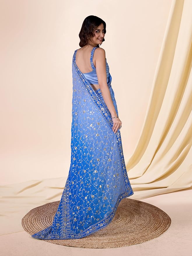 Women-Georgette-Sequin-Embroidery-work-Saree