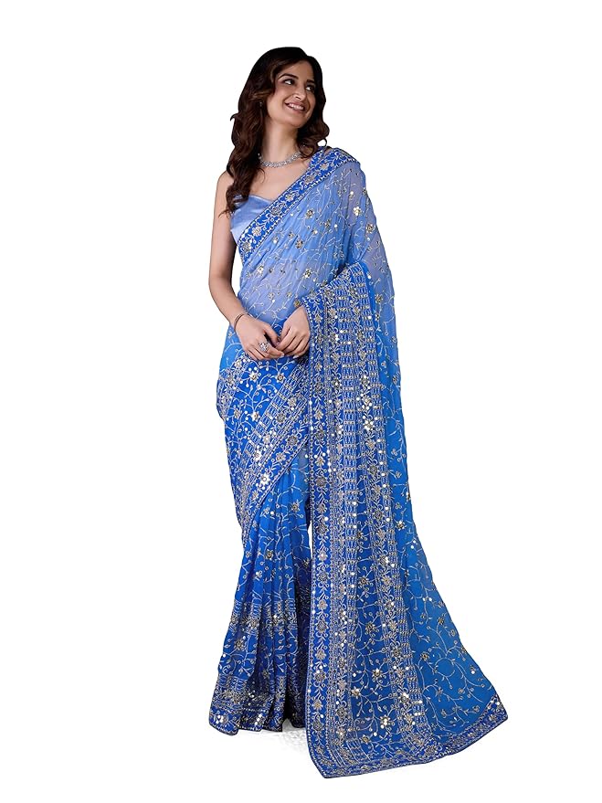Women-Georgette-Sequin-Embroidery-work-Saree