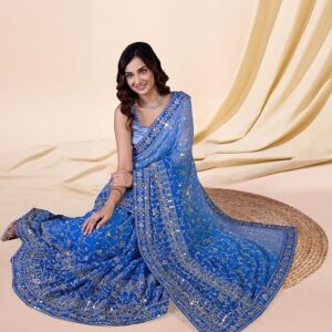 Women-Georgette-Sequin-Embroidery-work-Saree