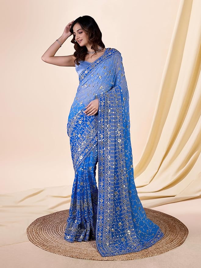 Women-Georgette-Sequin-Embroidery-work-Saree